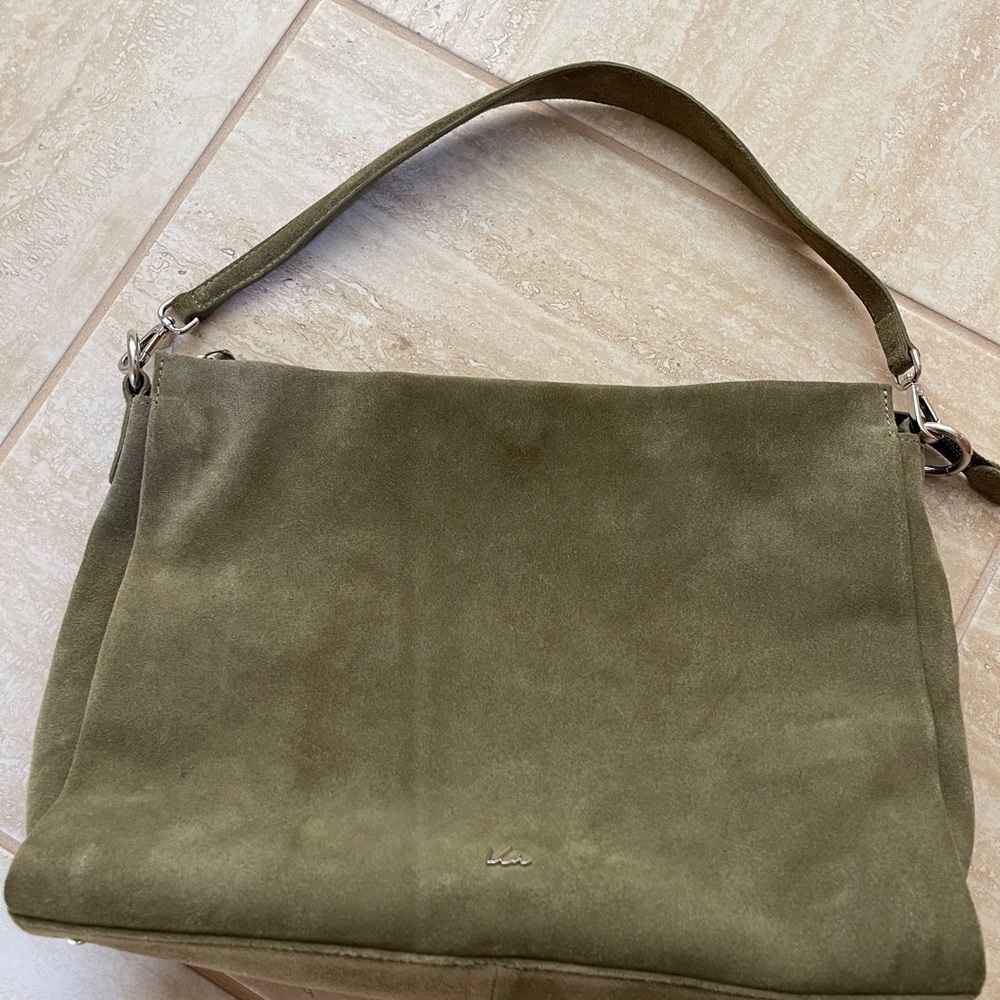 Olive Green Suede Shoulder Bag by